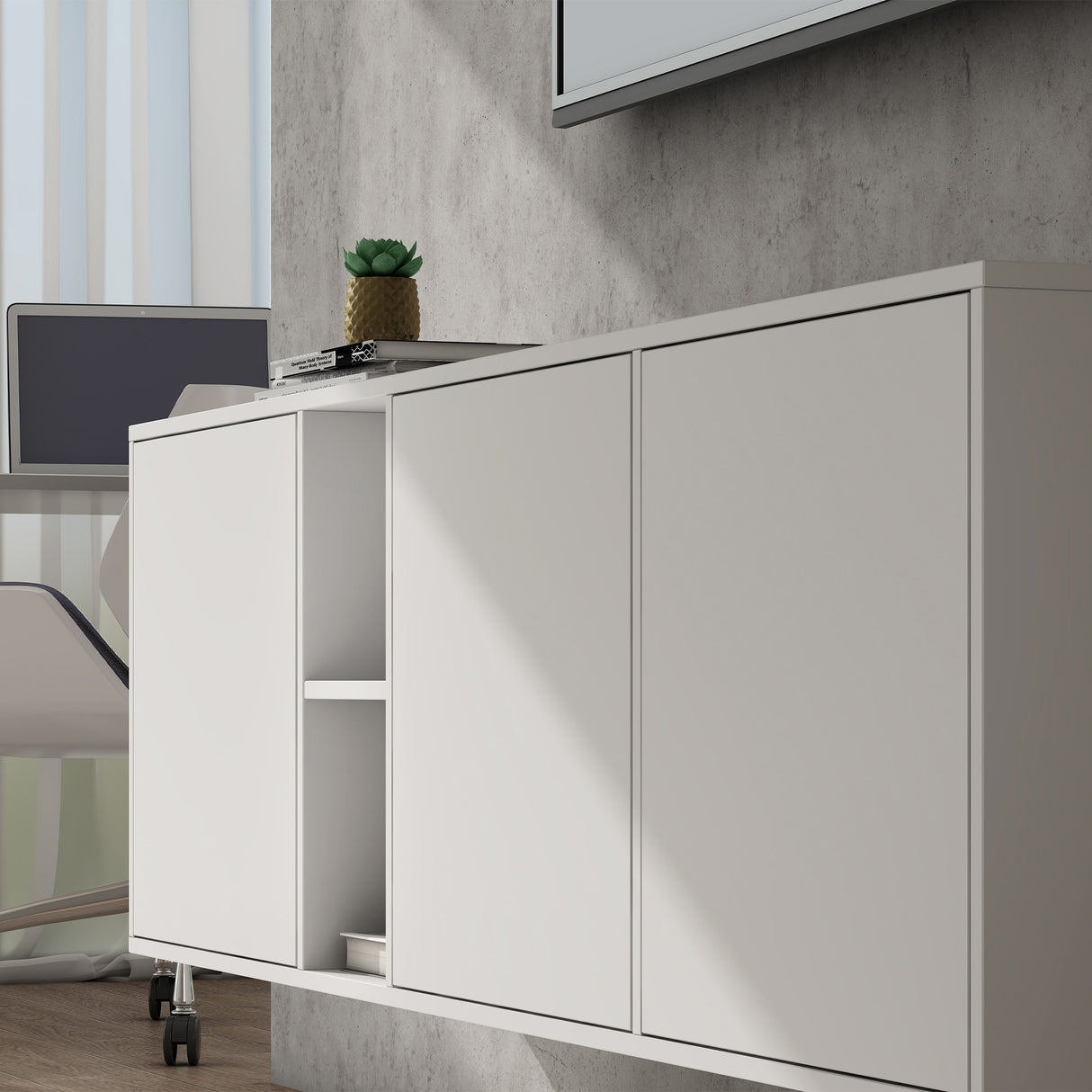 Meuble de rangement Glasvilla avec 3 portes et 2 compartiments, commode, buffet, beaucoup d'espace de rangement pour le salon Schrank02