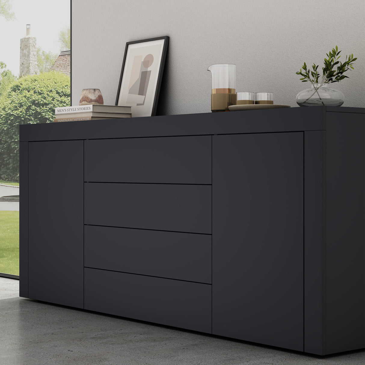 Buffet de rangement Glasvilla LTH : 167x36x70 cm avec 2 armoires et 4 tiroirs commode armoire polyvalente meuble cabinet03