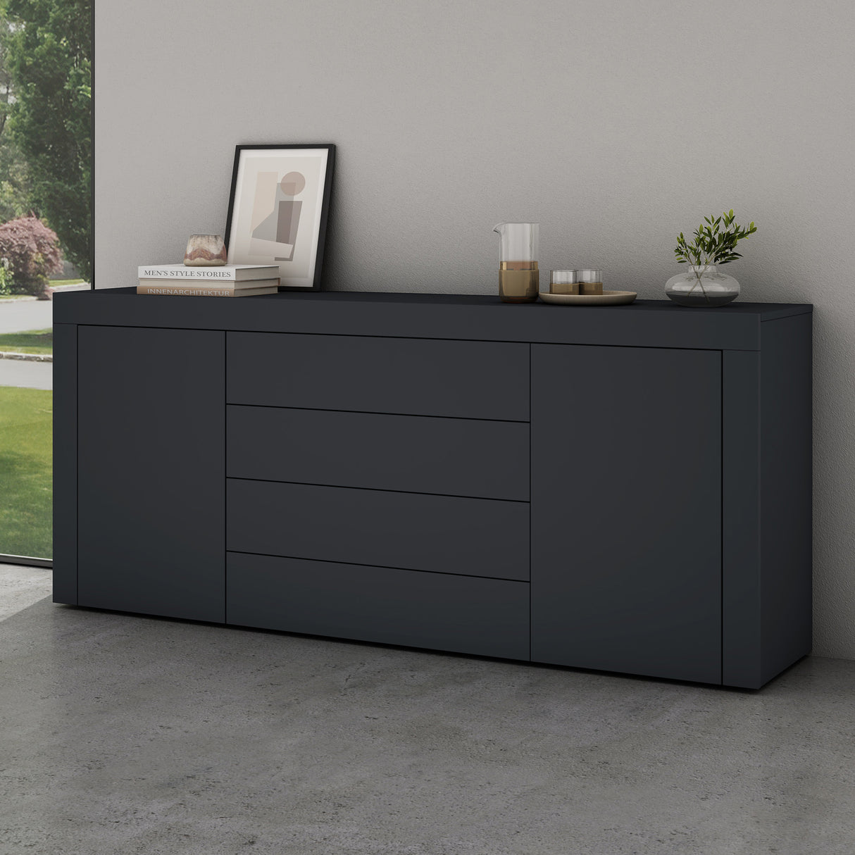 Buffet de rangement Glasvilla LTH : 167x36x70 cm avec 2 armoires et 4 tiroirs commode armoire polyvalente meuble cabinet03