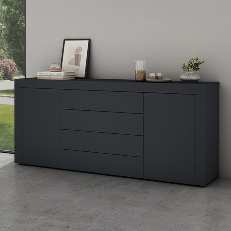 Buffet de rangement Glasvilla LTH : 167x36x70 cm avec 2 armoires et 4 tiroirs commode armoire polyvalente meuble cabinet03