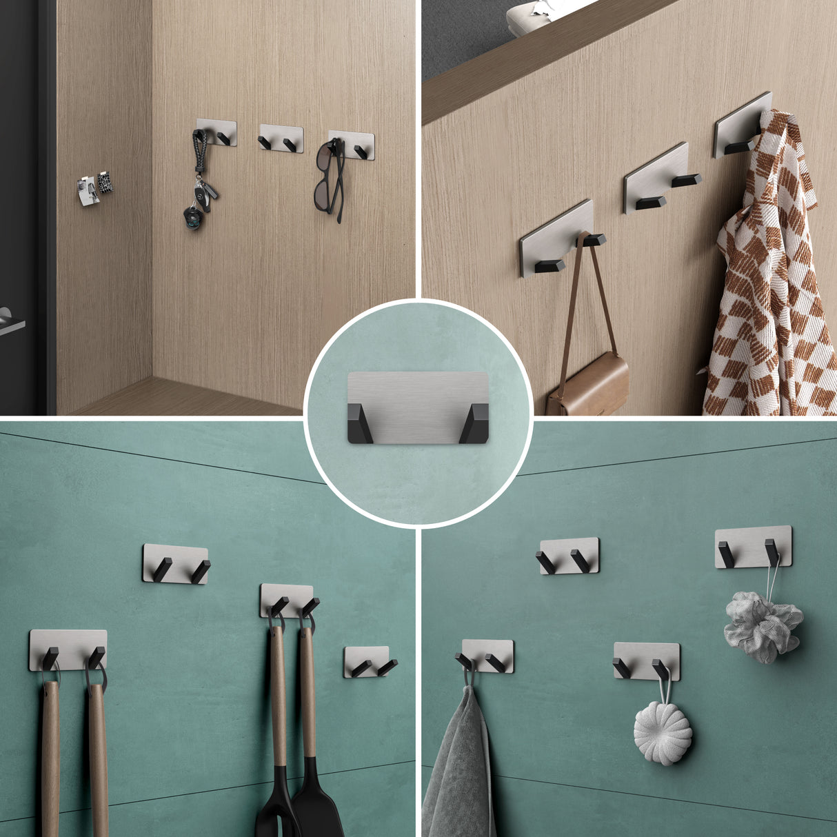 glasvilla Appendiabiti da Parete, Attaccapanni da Muro in Acciaio Inossidabile per Camera da Letto, Ingresso, Cucina, Stalo-04+05