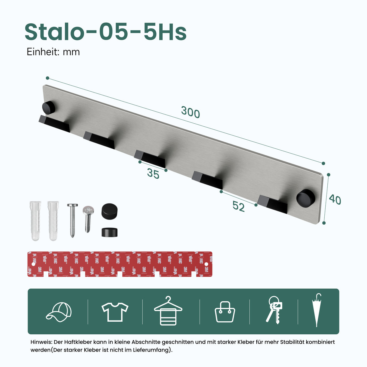 glasvilla Appendiabiti da Parete, Attaccapanni da Muro in Acciaio Inossidabile per Camera da Letto, Ingresso, Cucina, Stalo-04+05