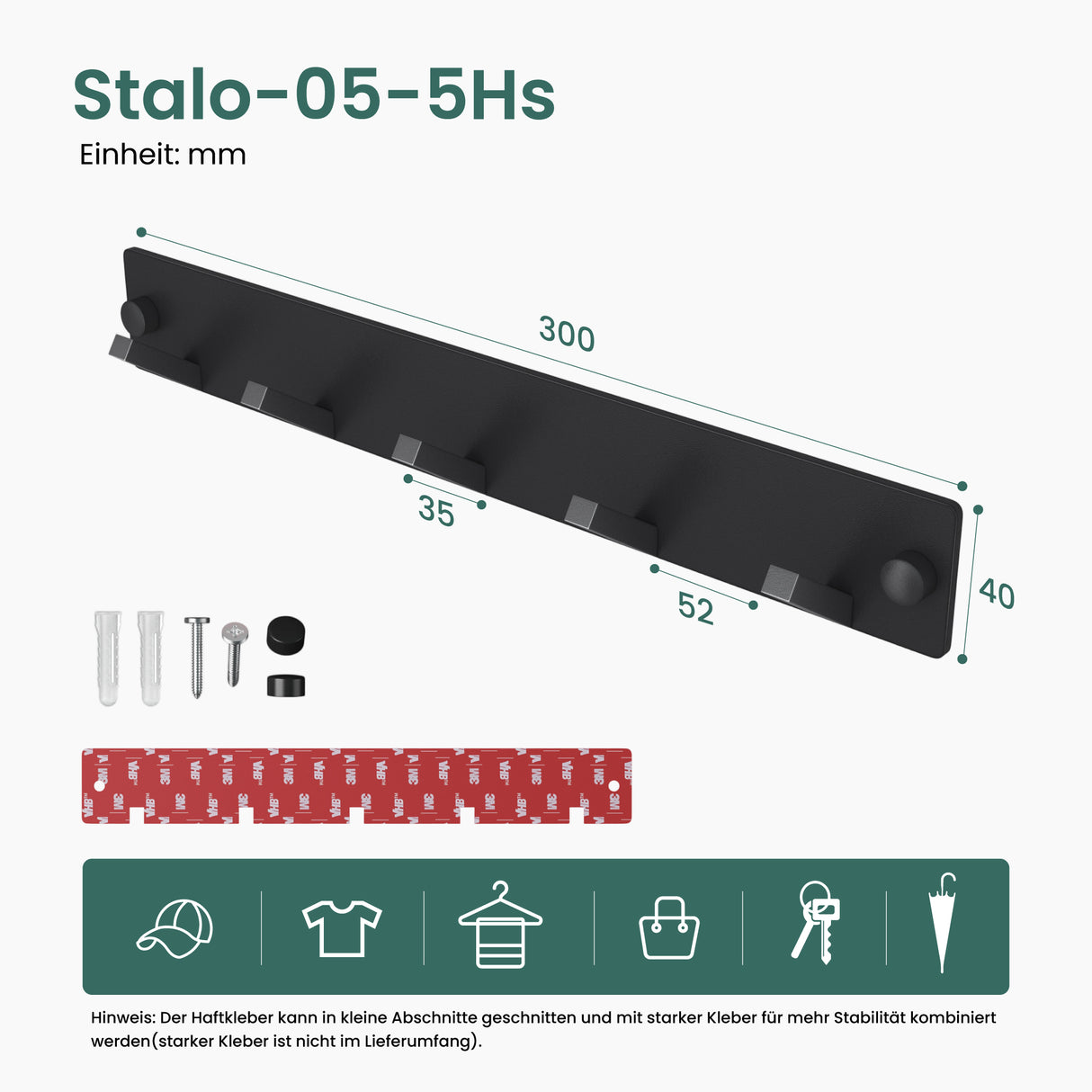 glasvilla Appendiabiti da Parete, Attaccapanni da Muro in Acciaio Inossidabile per Camera da Letto, Ingresso, Cucina, Stalo-04+05