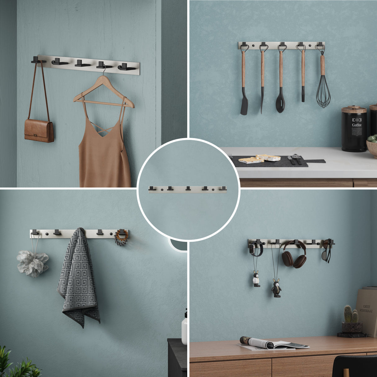 glasvilla Appendiabiti da Parete in Acciaio Inossidabile 304, Attaccapanni da Muro per Camera da Letto, Ingresso, Cucina, Stalo-06+Stalo-07