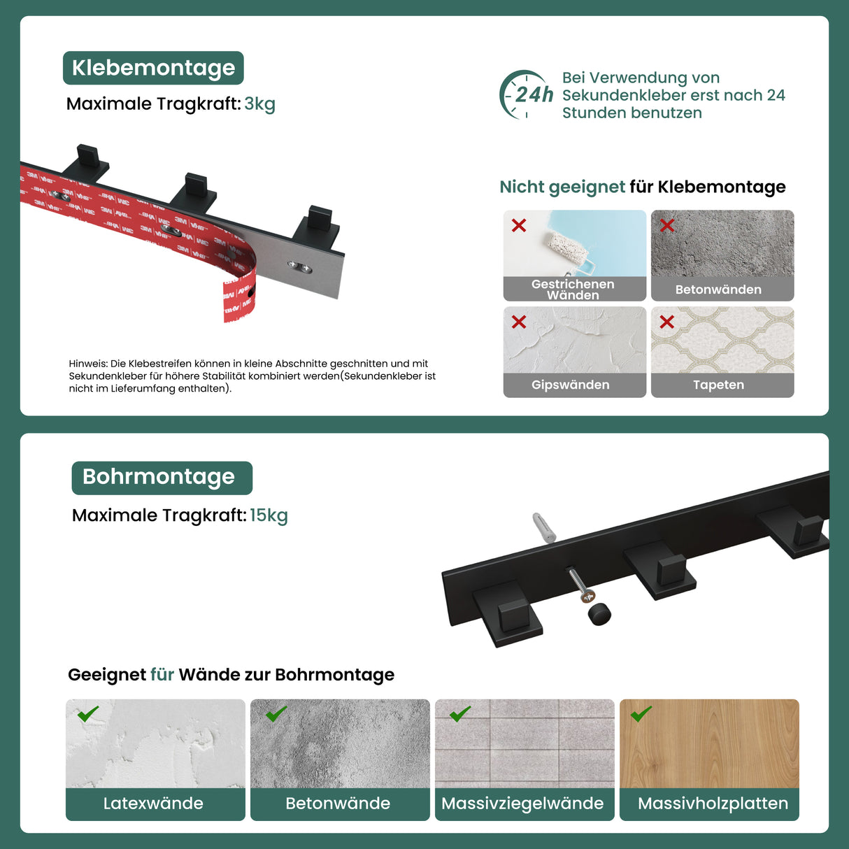 glasvilla Appendiabiti da Parete in Acciaio Inossidabile 304, Attaccapanni da Muro per Camera da Letto, Ingresso, Cucina, Stalo-06+Stalo-07