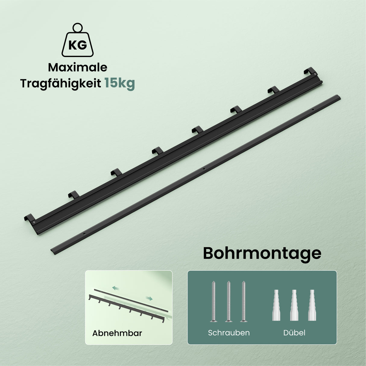 glasvilla Garderobenleiste mit verstellbaren Haken, Kleiderhaken aus Aluminium, Wandgarderobe Garderobenhaken Stalo-10