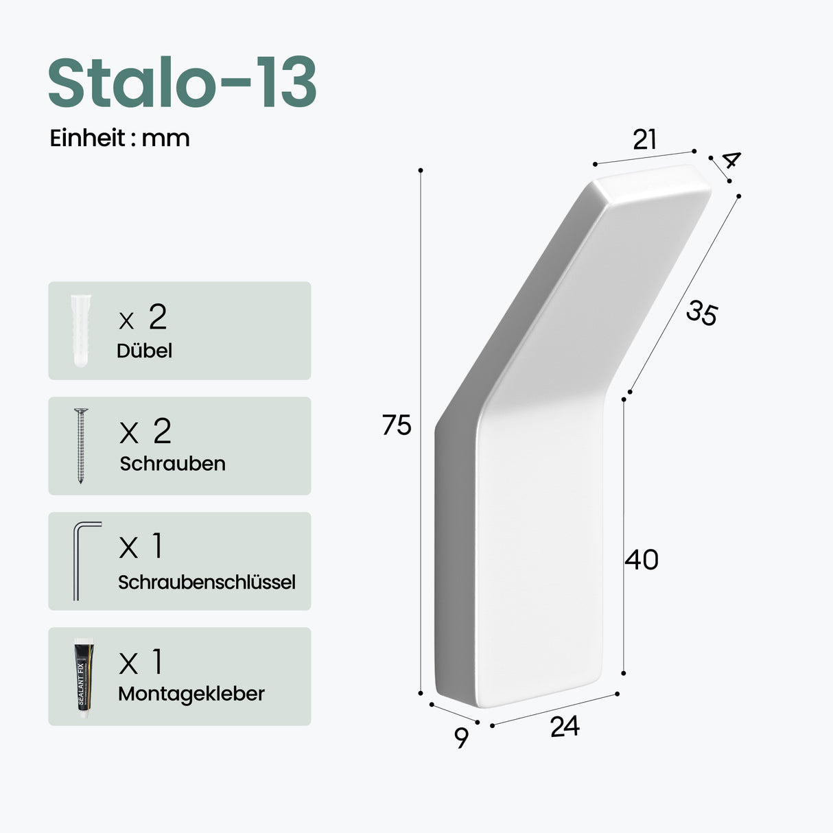 glasvilla Kleiderhaken Garderobenhaken 4 Stück, Wandhaken zum Bohren oder Kleben für Schlafzimmer, Badezimmer, Kleiderschrank, Wohnzimmer Stalo-13