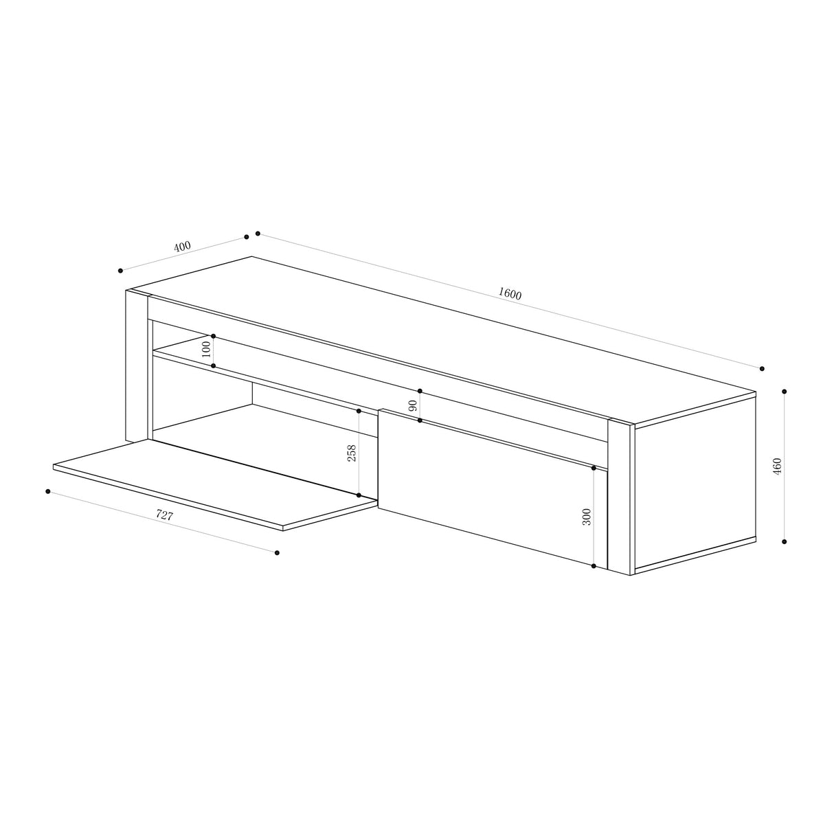 Meuble TV glasvilla Meuble TV bas meuble mural 2 portes avec fermeture amortie Table TV pour salon LTH: 160x40x46 cm Fernsehschrank01