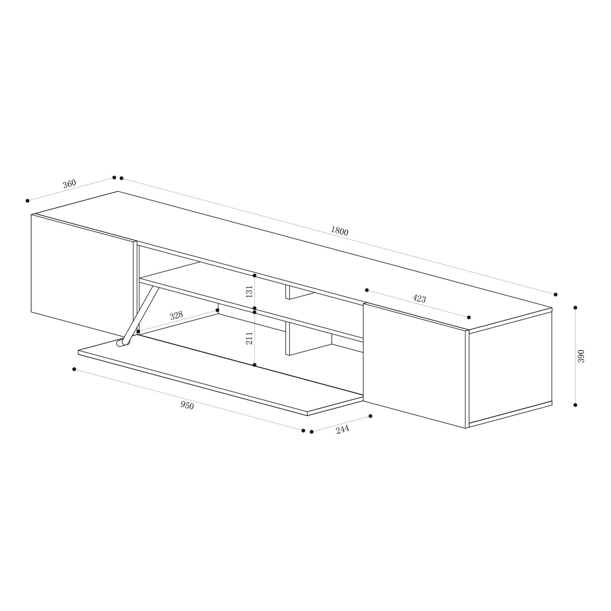 Meuble TV Glasvilla Meuble TV 3 portes avec fermeture amortie Meuble bas mural Table TV pour salon Fernsehschrank03