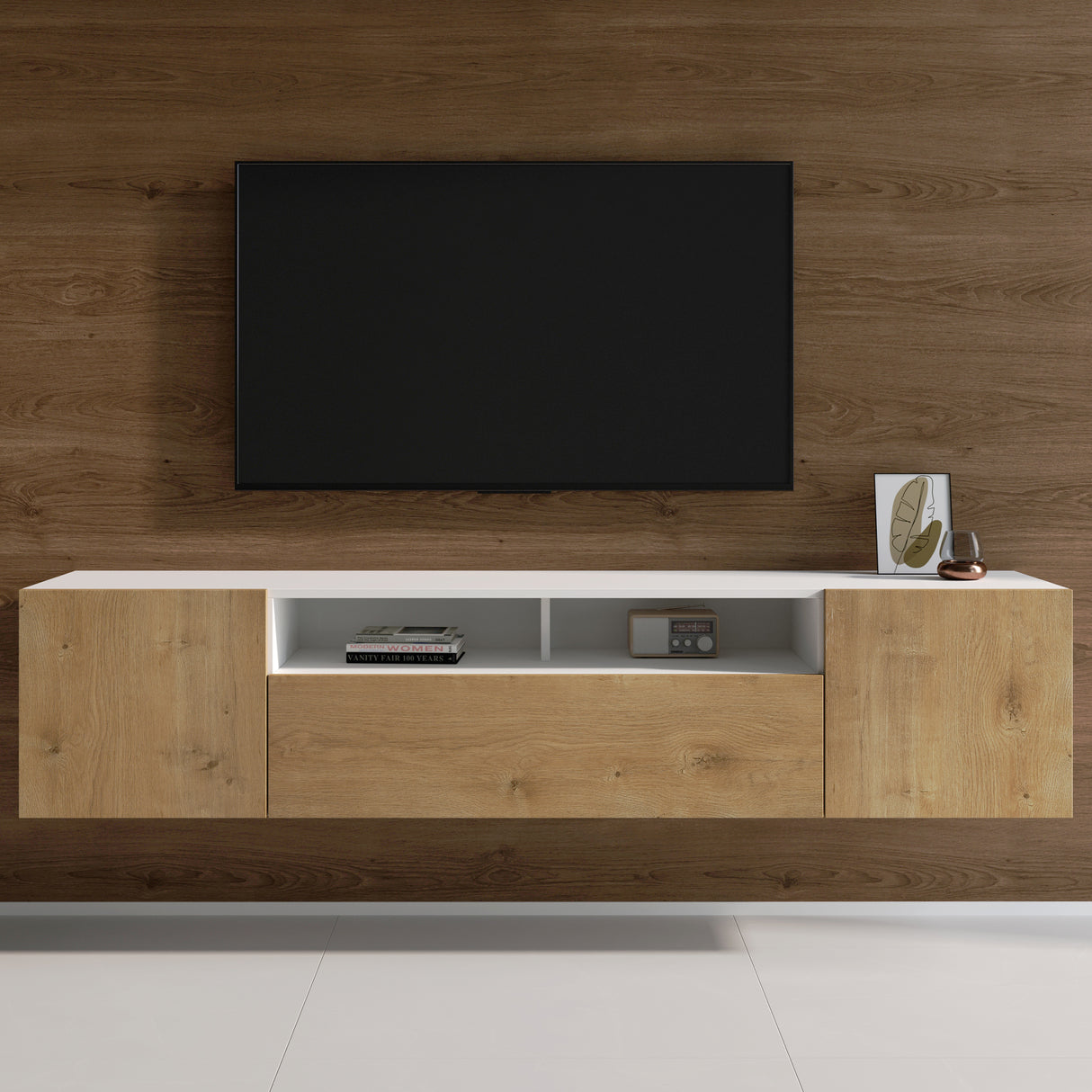 Meuble TV Glasvilla Meuble TV 3 portes avec fermeture amortie Meuble bas mural Table TV pour salon Fernsehschrank03