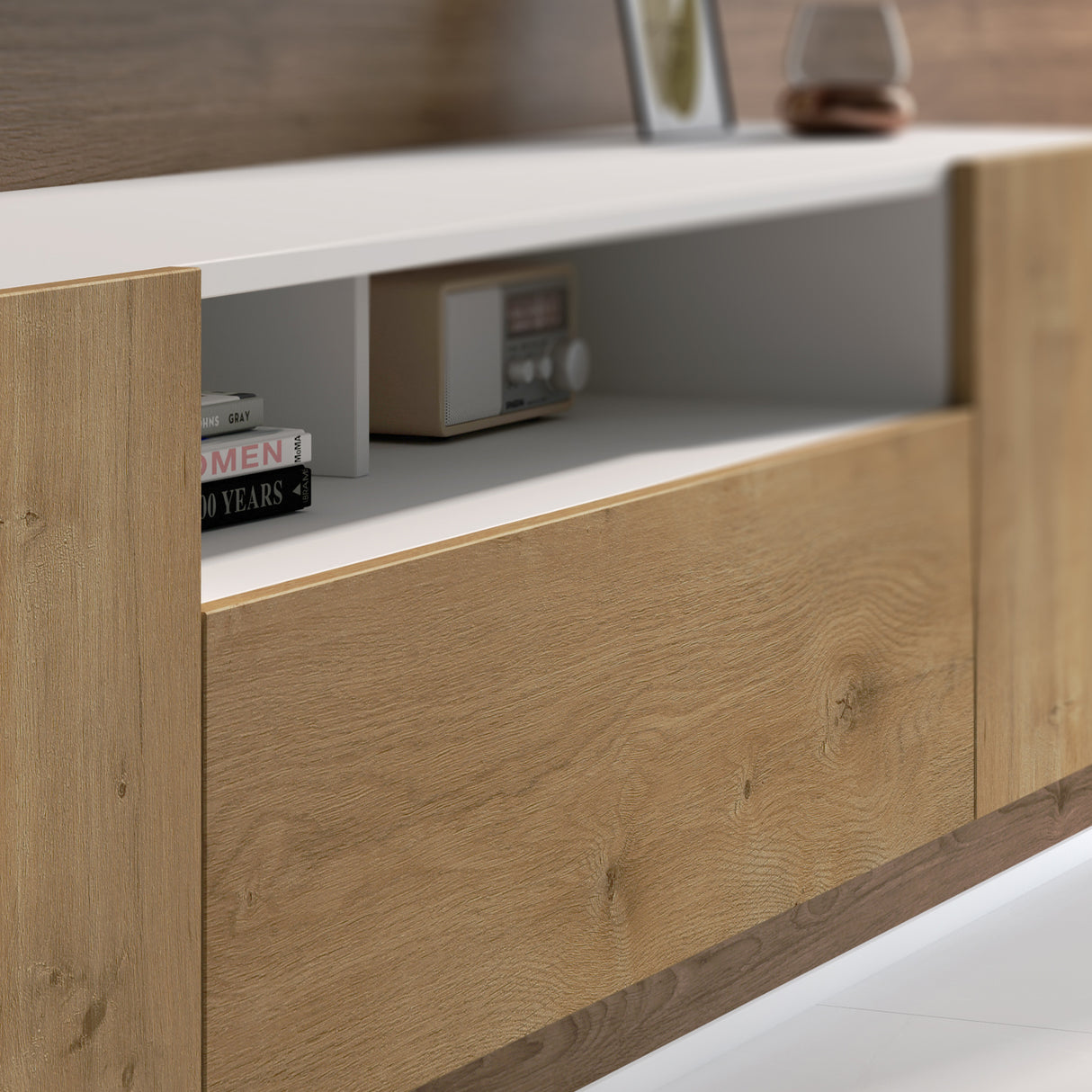 Meuble TV Glasvilla Meuble TV 3 portes avec fermeture amortie Meuble bas mural Table TV pour salon Fernsehschrank03