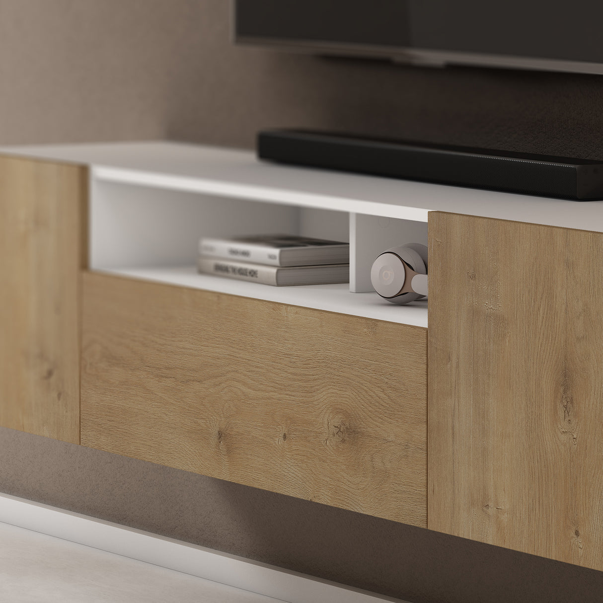 Meuble TV Glasvilla Meuble TV 3 portes avec fermeture amortie Meuble bas mural Table TV pour salon Fernsehschrank03