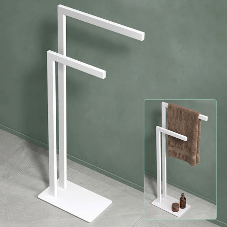 glasvilla Porte-serviettes sur pied à 2 barres, Porte-serviettes sans perçage en acier inoxydable, Porte-serviettes de bain autoportant Tavrin-02