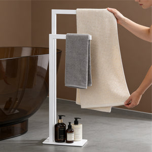 glasvilla Porte-serviettes sur pied à 2 barres, Porte-serviettes sans perçage en acier inoxydable, Porte-serviettes de bain autoportant Tavrin-02