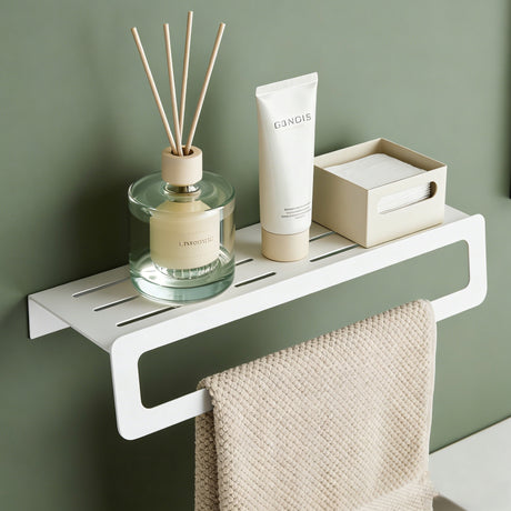 glasvilla Porte-serviettes avec étagère, porte-serviettes mural à percer ou à coller, porte-serviettes pour salle de bain et cuisine Tavrin-04