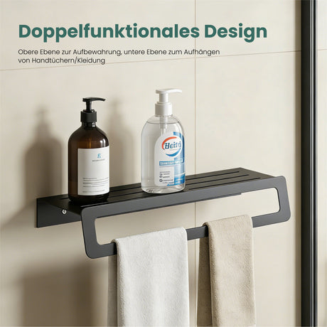 glasvilla Porte-serviettes avec étagère, porte-serviettes mural à percer ou à coller, porte-serviettes pour salle de bain et cuisine Tavrin-04