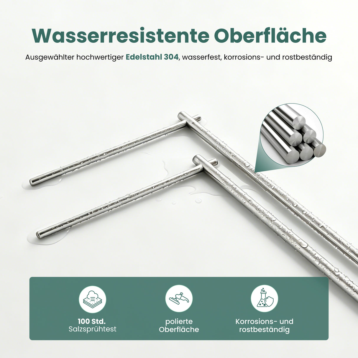glasvilla Handtuchhalter stehend mit 2 Stangen Handtuchständer ohne Bohren | Freistehender Badetuchhalter aus Edelstahl,  30x20x87.2cm Tavrin-07