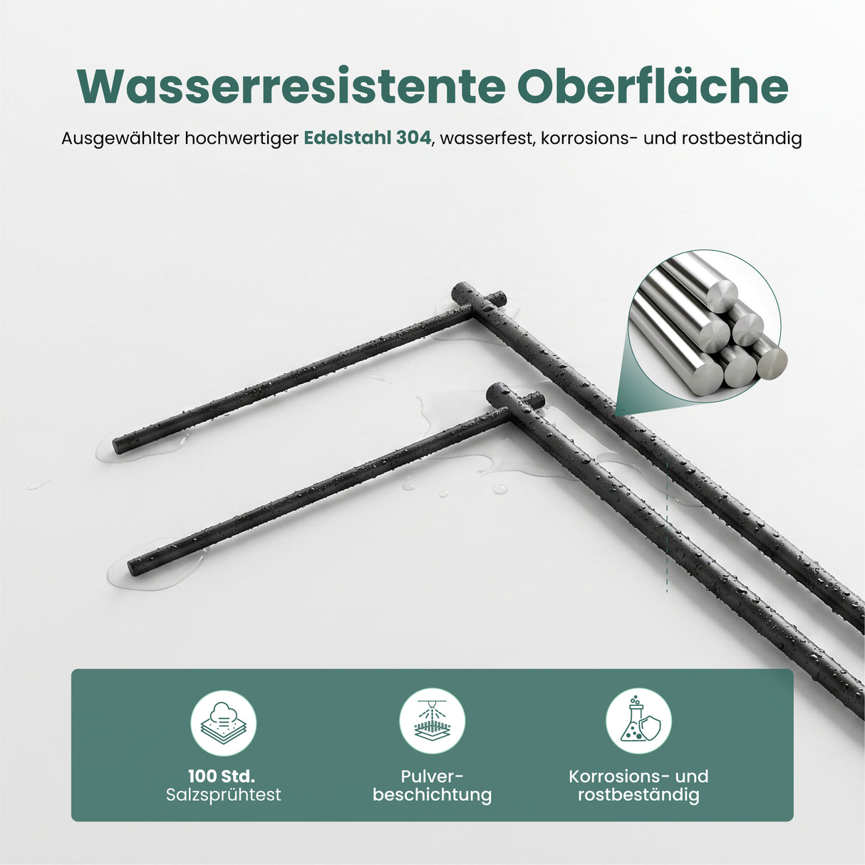 glasvilla Handtuchhalter stehend mit 2 Stangen Handtuchständer ohne Bohren | Freistehender Badetuchhalter aus Edelstahl,  30x20x87.2cm Tavrin-07