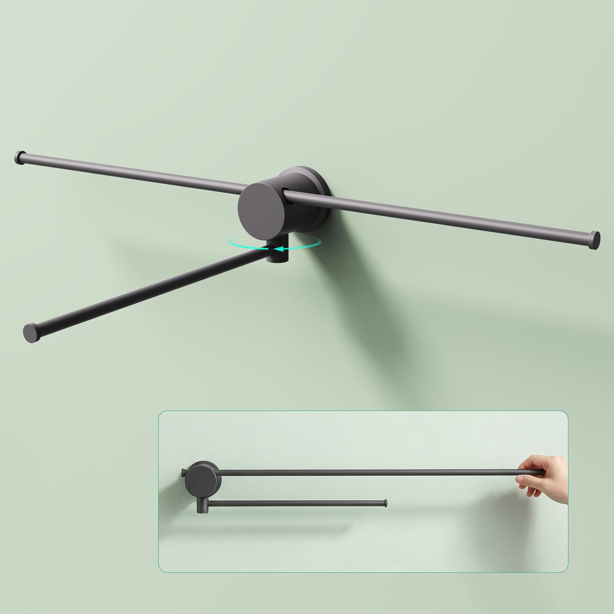glasvilla Handtuchhalter ohne Bohren, 360° schwenkbar,  Wand-Handtuchhalter aus Aluminium, 60,7 cm, selbstklebend oder zum Bohren, verstellbar, für Hand- & Badetücher, Tavrin-08