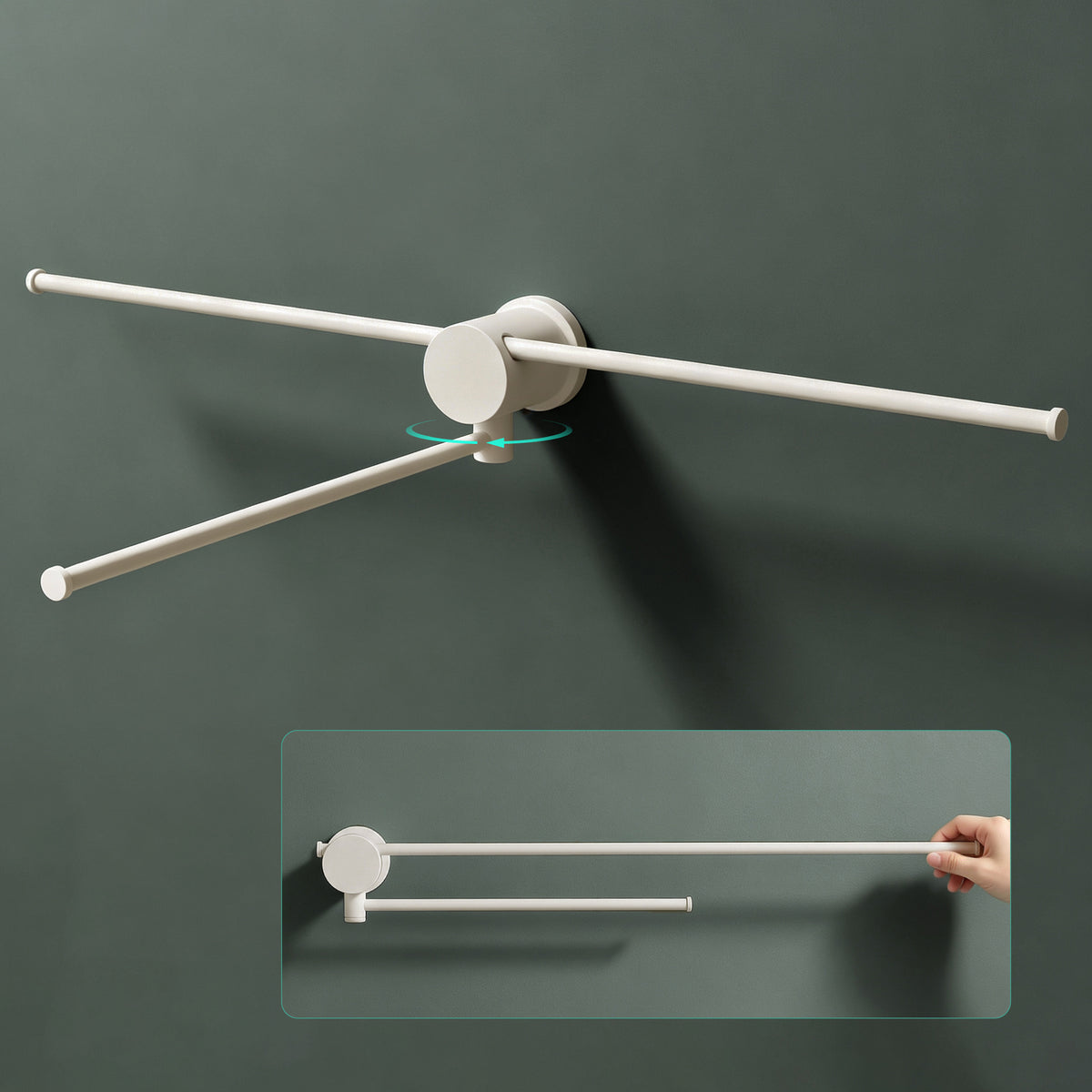 glasvilla Handtuchhalter ohne Bohren, 360° schwenkbar,  Wand-Handtuchhalter aus Aluminium, 60,7 cm, selbstklebend oder zum Bohren, verstellbar, für Hand- & Badetücher, Tavrin-08