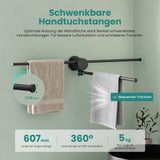 glasvilla Handtuchhalter ohne Bohren, 360° schwenkbar,  Wand-Handtuchhalter aus Aluminium, 60,7 cm, selbstklebend oder zum Bohren, verstellbar, für Hand- & Badetücher, Tavrin-08