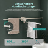 glasvilla Handtuchhalter ohne Bohren, 360° schwenkbar,  Wand-Handtuchhalter aus Aluminium, 60,7 cm, selbstklebend oder zum Bohren, verstellbar, für Hand- & Badetücher, Tavrin-08