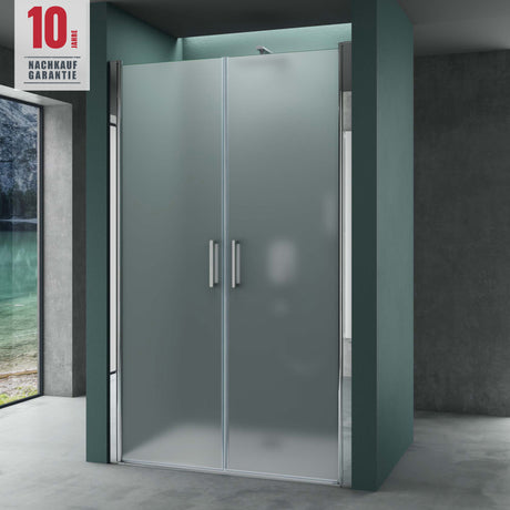 Porte de douche Glasvilla, porte de niche, cabine de douche, porte battante 180°, porte double, revêtement nano ESG 6 mm, verre clair/satiné, rayé/entièrement satiné avec mécanisme de levage et d'abaissement, Teramo24VS