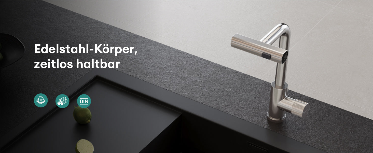 glasvilla Rubinetto per Cucina, 3 Modalità con Doccetta Estraibile, Rubinetto Lavello Cucina in Acciaio Inossidabile 304 con Cartuccia Ceramica, Tubi e Accessorri, Design Moderno Turnix-02