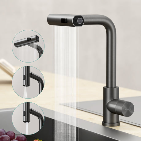 glasvilla Rubinetto per Cucina, 3 Modalità con Doccetta Estraibile, Rubinetto Lavello Cucina in Acciaio Inossidabile 304 con Cartuccia Ceramica, Tubi e Accessorri, Design Moderno Turnix-02