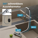 glasvilla Wasserhahn Küche Küchenarmatur mit Brause Ausziehbar, Küchenwasserhahn 360°Schwenkbar 3 Sprühfunktionen, Mischbatterie Spültischarmatur aus Edelstahl Turnix-02