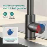 glasvilla Wasserhahn Küche Küchenarmatur mit Brause Ausziehbar, Küchenwasserhahn 360°Schwenkbar 3 Sprühfunktionen, Mischbatterie Spültischarmatur aus Edelstahl Turnix-02