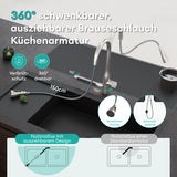 glasvilla Wasserhahn Küche mit Wasserfallstrahl, Spültischarmatur Küchenarmatur, Mischbatterie mit Einhebelmischer 360° Schwenkbar, Küchenwasserhahn aus Edelstahl Silber Turnix-03
