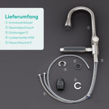 glasvilla Wasserhahn Küche mit Wasserfallstrahl, Spültischarmatur Küchenarmatur, Mischbatterie mit Einhebelmischer 360° Schwenkbar, Küchenwasserhahn aus Edelstahl Silber Turnix-03