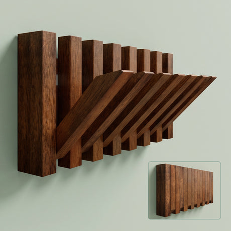 glasvilla patère murale en bois avec 7 crochets pliables magnétiques portemanteau Twigro-01