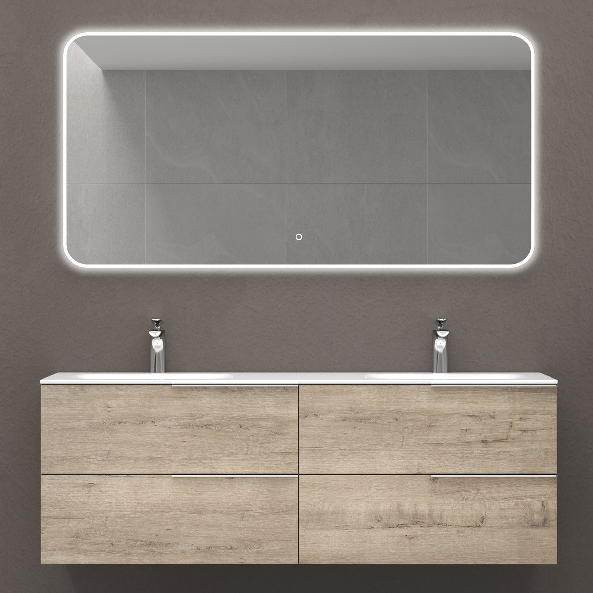 glasvilla  Waschbeckenunterschrank 4 Schubladen Kerneiche mit Doppelwaschbecken BTH: 144x48x52cm Vanessa