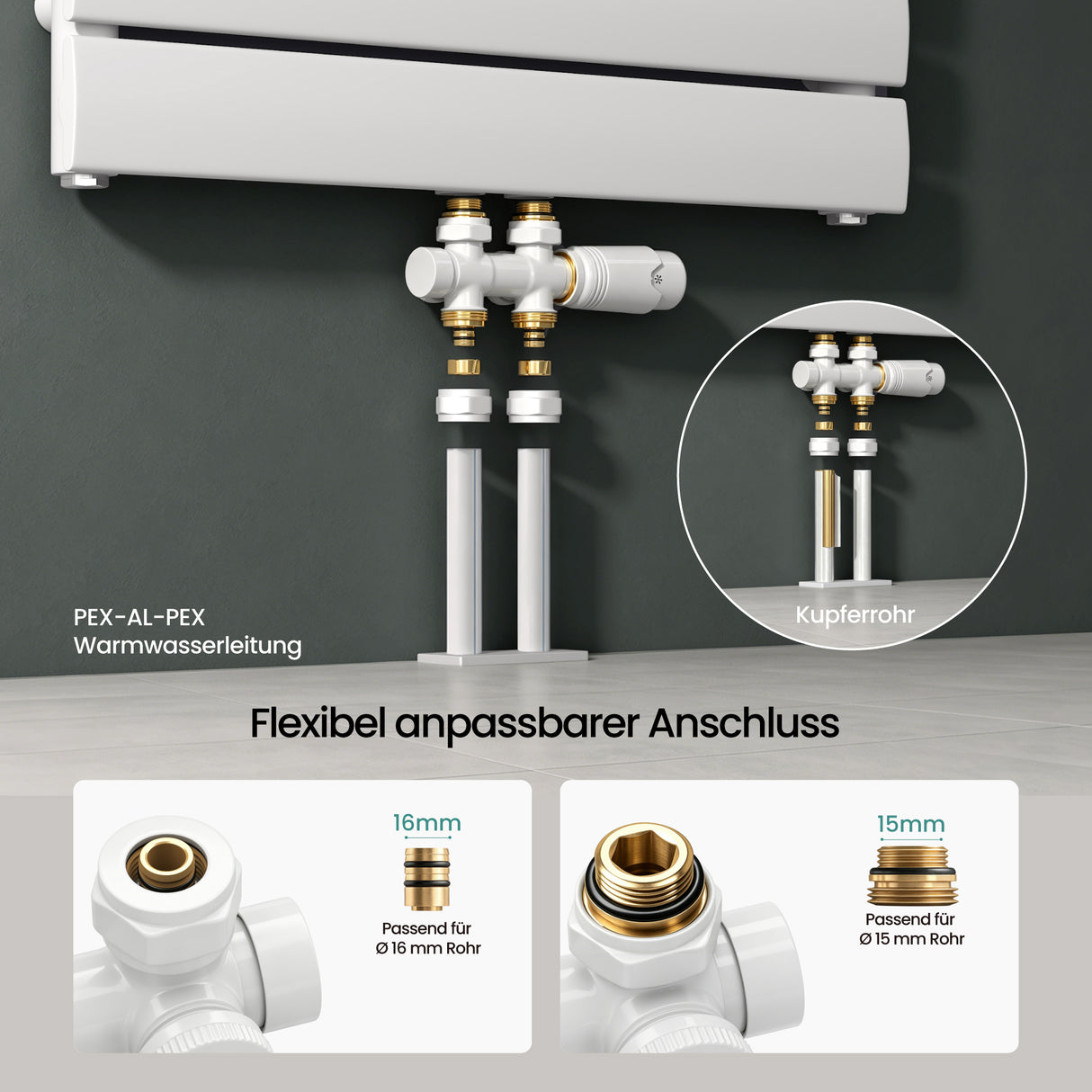 glasvilla Robinet de Radiateur avec Régulateur et Réglage de la Température de 6° à 28° Robinet Thermostatique