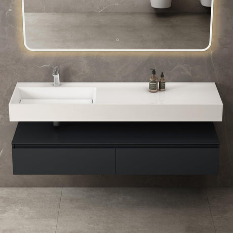 Ensemble de meubles de salle de bain Glasvilla, meuble sous-vasque avec meuble bas 150 x 48 x 25 cm, tiroirs à fermeture amortie et vasque en fonte minérale UP
