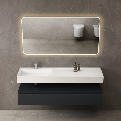 Ensemble de meubles de salle de bain Glasvilla, meuble sous-vasque avec meuble bas 150 x 48 x 25 cm, tiroirs à fermeture amortie et vasque en fonte minérale UP