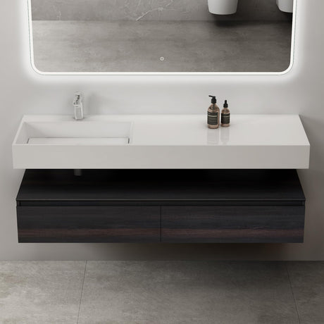 Ensemble de meubles de salle de bain Glasvilla, meuble sous-vasque avec meuble bas 150 x 48 x 25 cm, tiroirs à fermeture amortie et vasque en fonte minérale UP