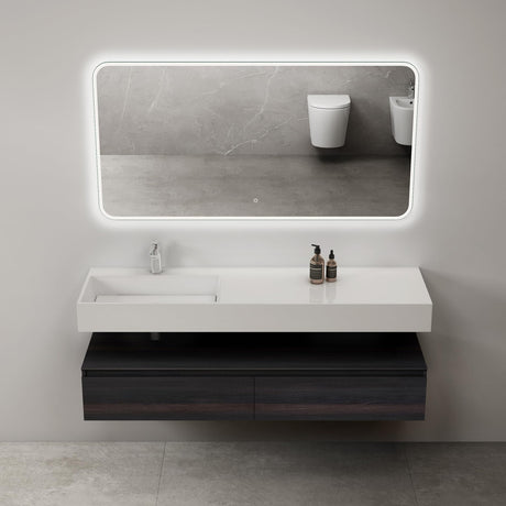 Ensemble de meubles de salle de bain Glasvilla, meuble sous-vasque avec meuble bas 150 x 48 x 25 cm, tiroirs à fermeture amortie et vasque en fonte minérale UP