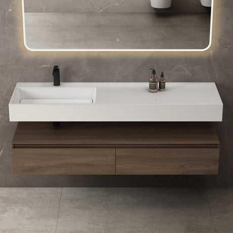 Ensemble de meubles de salle de bain Glasvilla, meuble sous-vasque avec meuble bas 150 x 48 x 25 cm, tiroirs à fermeture amortie et vasque en fonte minérale UP