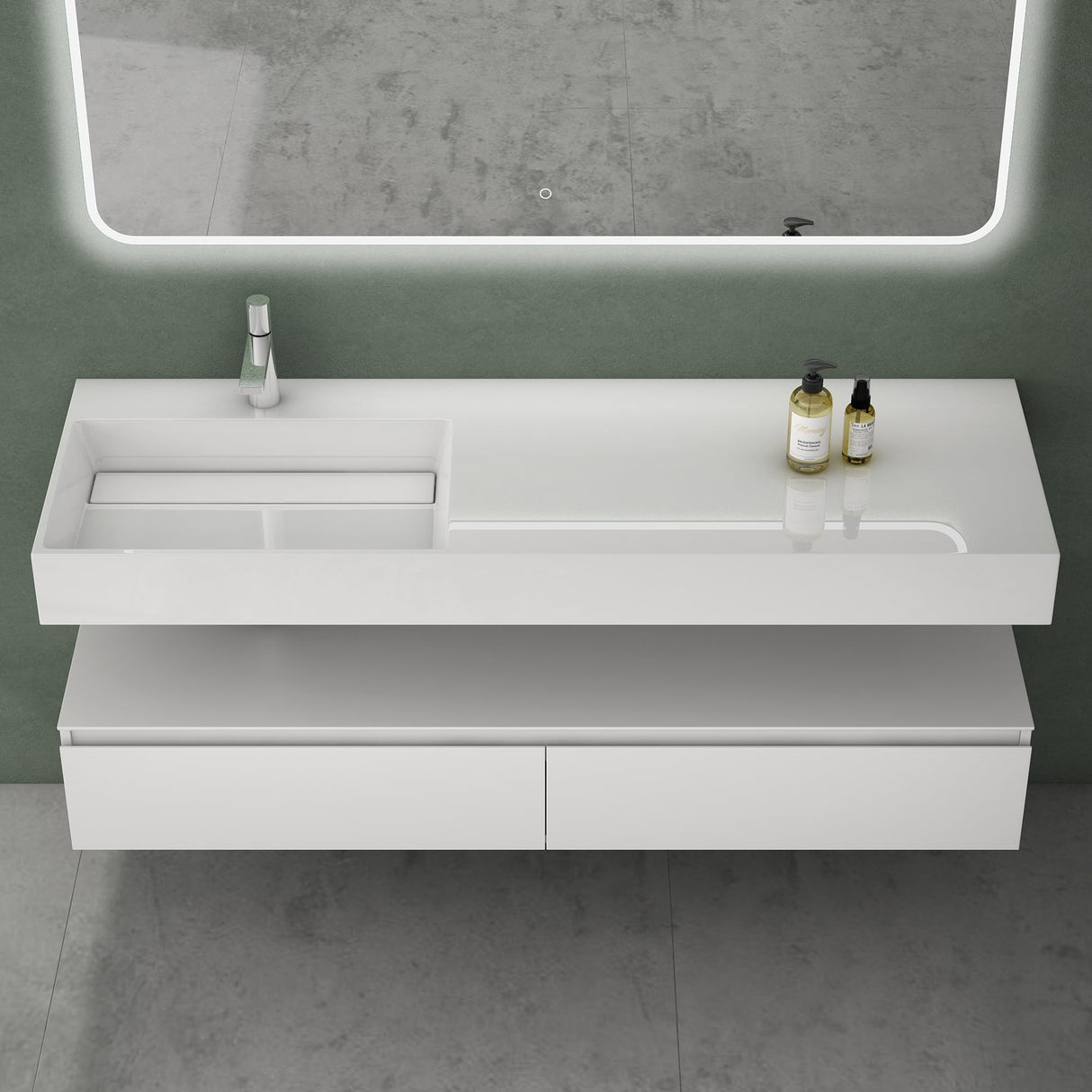 Ensemble de meubles de salle de bain Glasvilla, meuble sous-vasque avec meuble bas 150 x 48 x 25 cm, tiroirs à fermeture amortie et vasque en fonte minérale UP