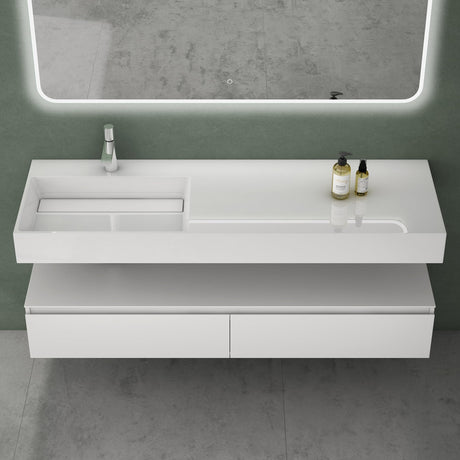 Ensemble de meubles de salle de bain Glasvilla, meuble sous-vasque avec meuble bas 150 x 48 x 25 cm, tiroirs à fermeture amortie et vasque en fonte minérale UP
