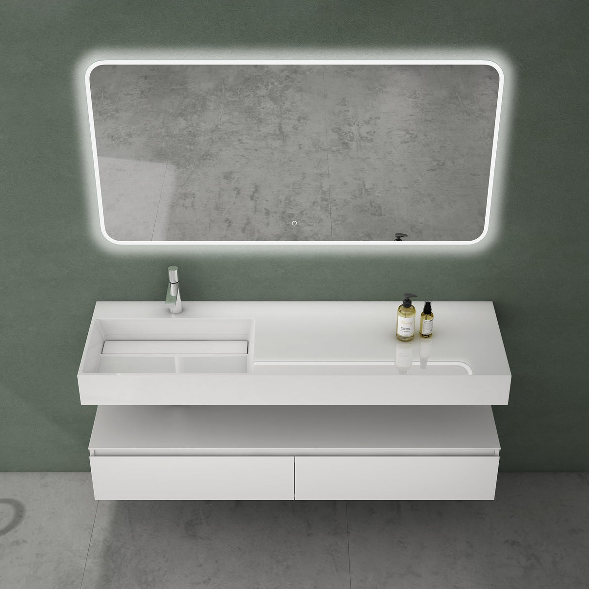 Ensemble de meubles de salle de bain Glasvilla, meuble sous-vasque avec meuble bas 150 x 48 x 25 cm, tiroirs à fermeture amortie et vasque en fonte minérale UP