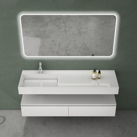 Ensemble de meubles de salle de bain Glasvilla, meuble sous-vasque avec meuble bas 150 x 48 x 25 cm, tiroirs à fermeture amortie et vasque en fonte minérale UP