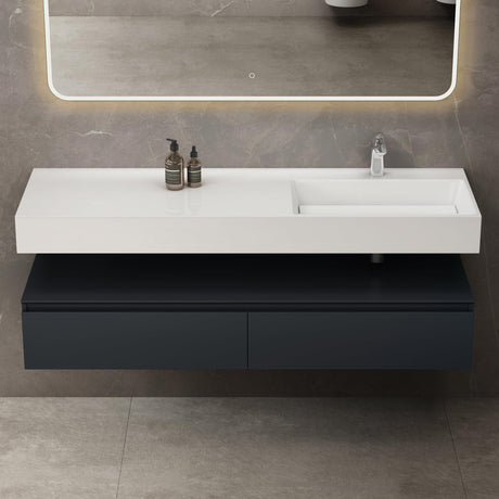 Ensemble de meubles de salle de bain Glasvilla, meuble sous-vasque avec meuble bas 150 x 48 x 25 cm, tiroirs à fermeture amortie et vasque en fonte minérale UP