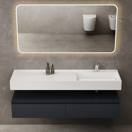 Ensemble de meubles de salle de bain Glasvilla, meuble sous-vasque avec meuble bas 150 x 48 x 25 cm, tiroirs à fermeture amortie et vasque en fonte minérale UP