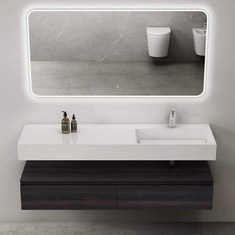 Ensemble de meubles de salle de bain Glasvilla, meuble sous-vasque avec meuble bas 150 x 48 x 25 cm, tiroirs à fermeture amortie et vasque en fonte minérale UP