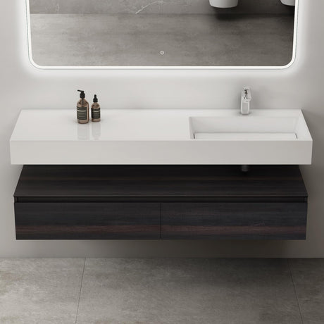 Ensemble de meubles de salle de bain Glasvilla, meuble sous-vasque avec meuble bas 150 x 48 x 25 cm, tiroirs à fermeture amortie et vasque en fonte minérale UP