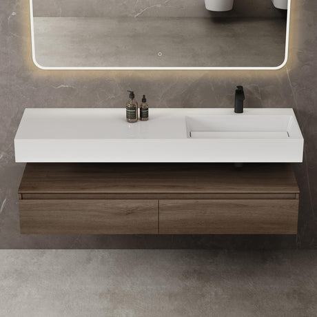 Ensemble de meubles de salle de bain Glasvilla, meuble sous-vasque avec meuble bas 150 x 48 x 25 cm, tiroirs à fermeture amortie et vasque en fonte minérale UP